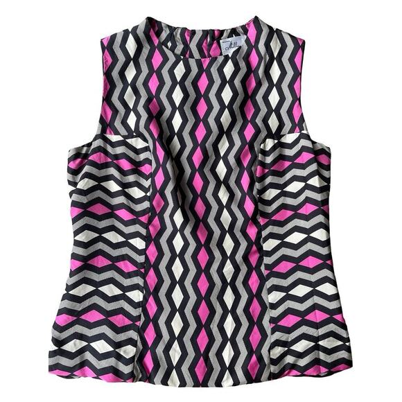 Milly Geometric Zigzag Silk Sleeveless Top Pink Black White - Size 6 - Picture 2 of 12